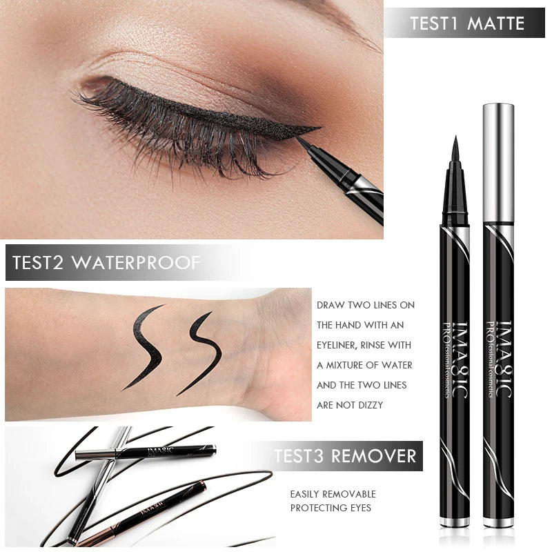 IMAGIC Waterproof Eyeliner Shine Eyeliner Matte Make Your Beauty Black Long Lasting Eyeliner Pen Makeup Cosmetic Tool مقاوم للماء
قلم تحديد العيون بلمسة نهائية لامعة أو مطفية، باللون الأسود الجذاب. يتميز بثبات طويل الأمد ومقاومة للماء، ويساعد على رسم