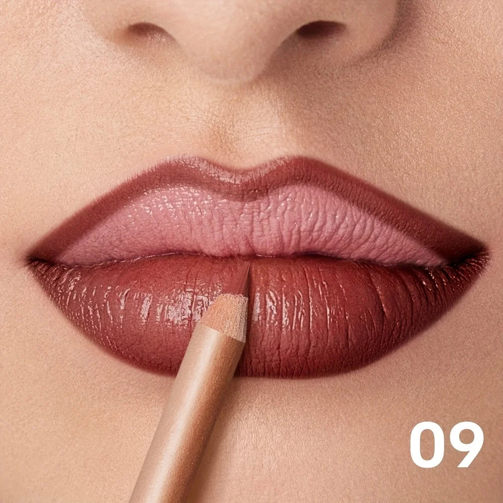 Nude Matte Lip Liner, Waterproof Long Lasting High Pigment Lip Pencil, Smooth Precise Lip Makeup Gift for Women  أبرزي جمال شفتيكِ مع قلم تحديد الشفاه بلون النيود! يتميز بلون غني، وملمس ناعم، ولمسة مطفية أنيقة، مع تركيبة مقاومة للماء وثبات يدوم طويلاً.