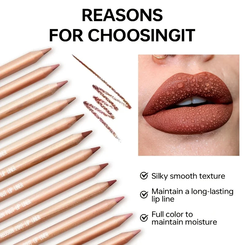 Nude Matte Lip Liner, Waterproof Long Lasting High Pigment Lip Pencil, Smooth Precise Lip Makeup Gift for Women  أبرزي جمال شفتيكِ مع قلم تحديد الشفاه بلون النيود! يتميز بلون غني، وملمس ناعم، ولمسة مطفية أنيقة، مع تركيبة مقاومة للماء وثبات يدوم طويلاً.