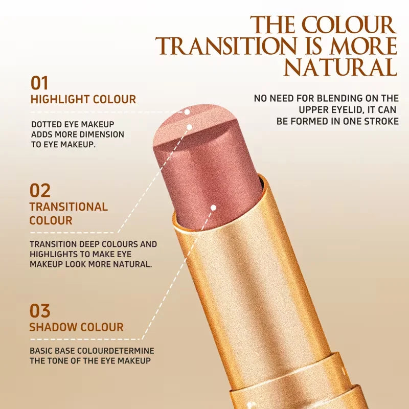 Three-Color Eyeshadow Stick, Shimmering Highlighter Eyeshadow Stick, Waterproof and Long-Lasting Pearlescent Metallic Eyeshadowقلم ظلال العيون ثلاثي الألوان، قلم ظلال عيون لامع وقلم هايلايتر، مقاوم للماء ويدوم طويلاً، بلمعة لؤلؤية ومظهر معدني جذاب.