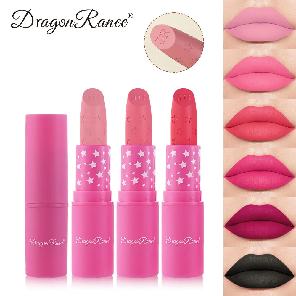 Waterproof Rose Pink Lipstick Star Embossed Velvet Matte Lasting Lip Stick Lasting Non-stick Cup Lip Gloss Women Makeup Cosmetic دلّلي شفتيكِ مع أحمر الشفاه الوردي بتصميم النجمة الساحر! ⭐💗 لون أنثوي جذاب، ملمس مخملي مطفي، وتركيبة مقاومة للماء تساعد على ث