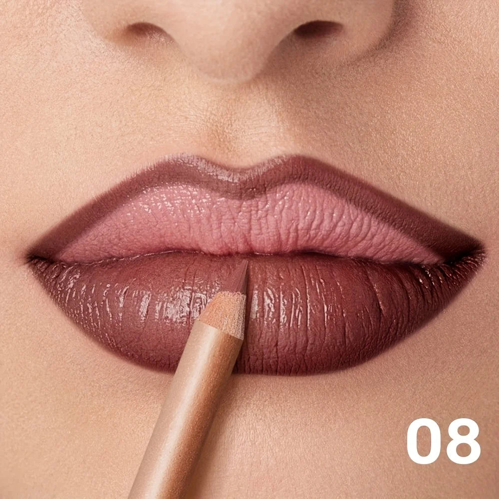 Nude Matte Lip Liner, Waterproof Long Lasting High Pigment Lip Pencil, Smooth Precise Lip Makeup Gift for Women  أبرزي جمال شفتيكِ مع قلم تحديد الشفاه بلون النيود! يتميز بلون غني، وملمس ناعم، ولمسة مطفية أنيقة، مع تركيبة مقاومة للماء وثبات يدوم طويلاً.