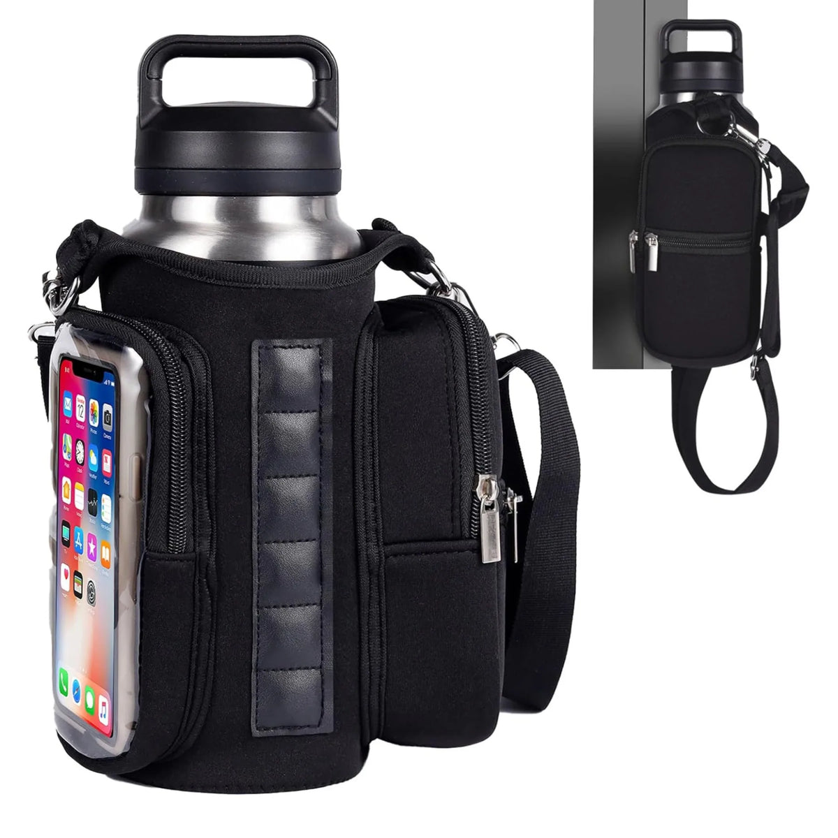 Workout Magnetic Bottle Holder Crossbody Bag, Multi-Pocket Sports Organizer with Strong Built-In Magnets for Fitness Daily Useحقيبة رياضية لحمل قارورة الماء مزودة بمغناطيس، تُلبس بشكل متقاطع على الجسم، متعددة الجيوب ومنظّمة للأغراض الرياضية، مزوّدة بمغناط