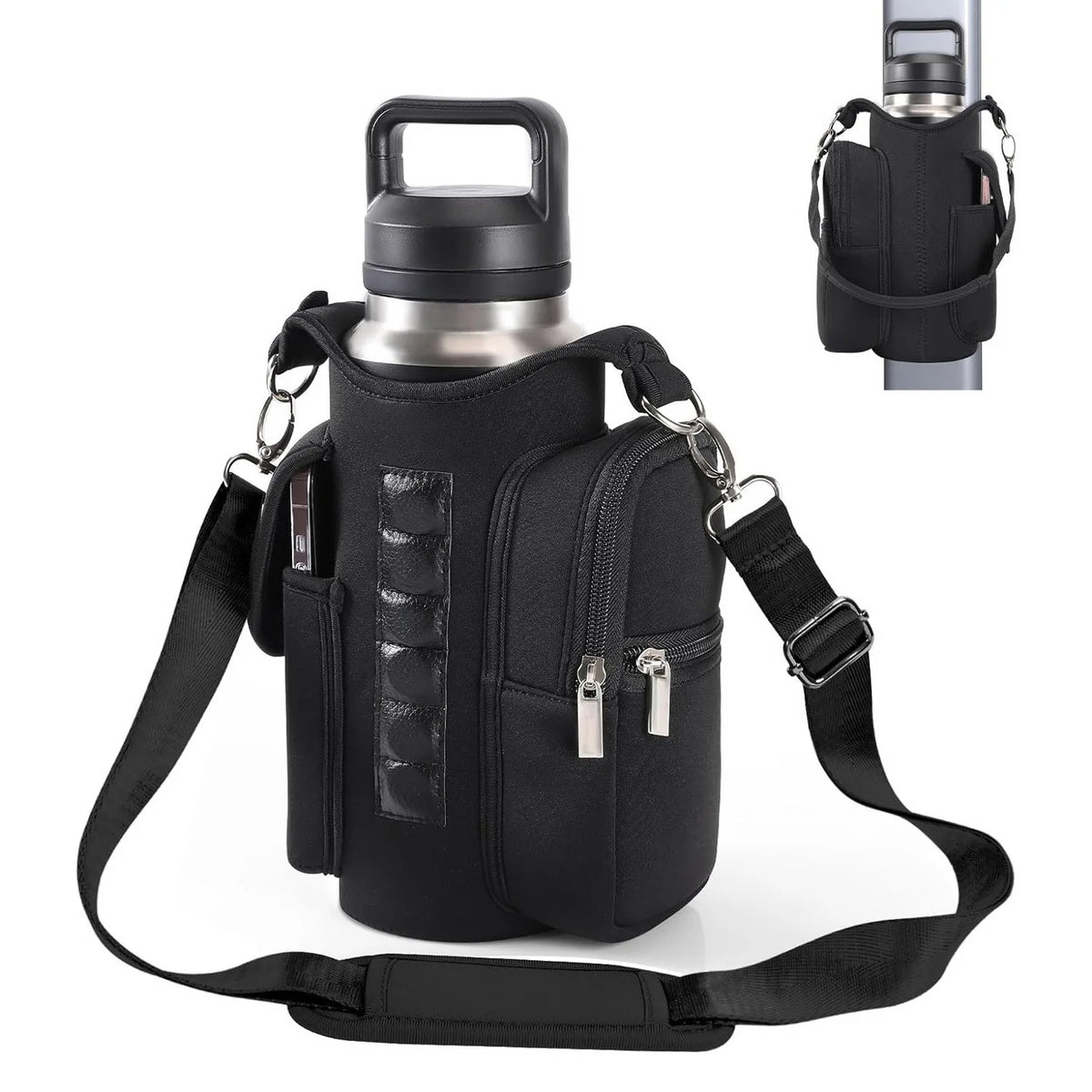 Workout Magnetic Bottle Holder Crossbody Bag, Multi-Pocket Sports Organizer with Strong Built-In Magnets for Fitness Daily Useحقيبة رياضية لحمل قارورة الماء مزودة بمغناطيس، تُلبس بشكل متقاطع على الجسم، متعددة الجيوب ومنظّمة للأغراض الرياضية، مزوّدة بمغناط