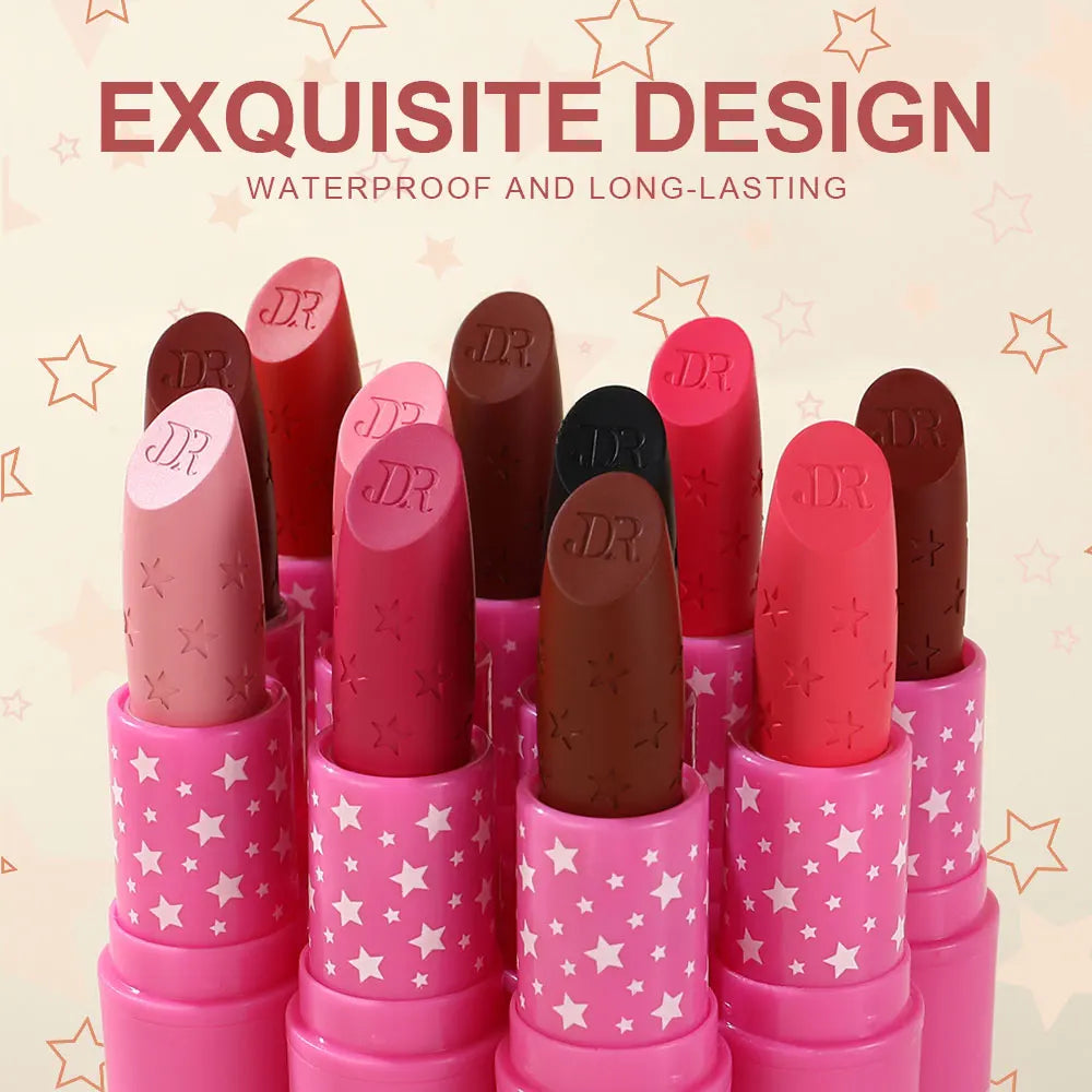 Waterproof Rose Pink Lipstick Star Embossed Velvet Matte Lasting Lip Stick Lasting Non-stick Cup Lip Gloss Women Makeup Cosmetic دلّلي شفتيكِ مع أحمر الشفاه الوردي بتصميم النجمة الساحر! ⭐💗 لون أنثوي جذاب، ملمس مخملي مطفي، وتركيبة مقاومة للماء تساعد على ث