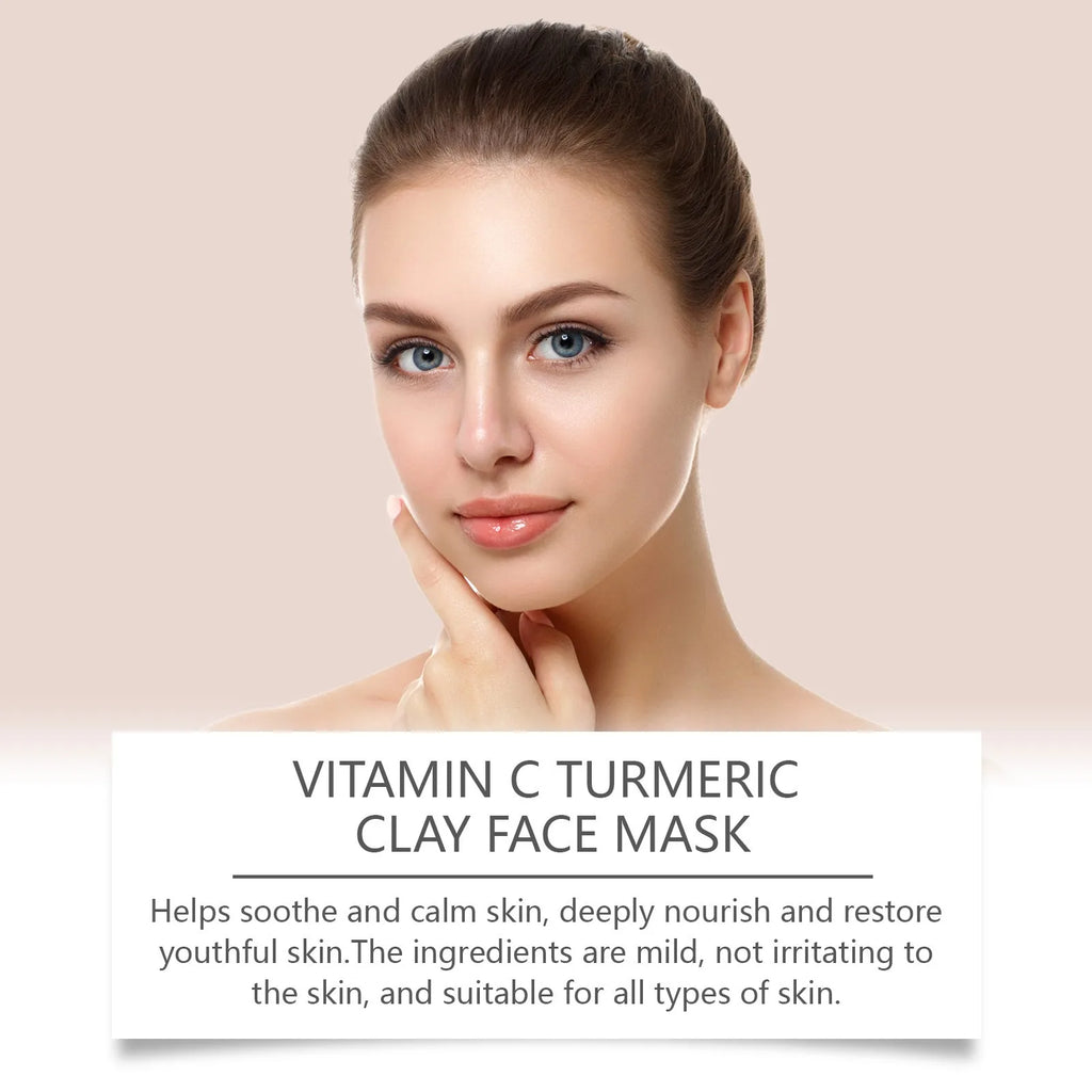 Vitamin C Exfoliating facial mask Turmeric Exfoliating facial mask Improve Pore Deep Cleaning facial mask   Apply facial mask. قناع الفيتامين سي المقشر للوجه (Vitamin C Exfoliating Facial Mask)
الفائدة: يزيل الخلايا الميتة، يفتح لون البشرة، يمنحها نضارة
