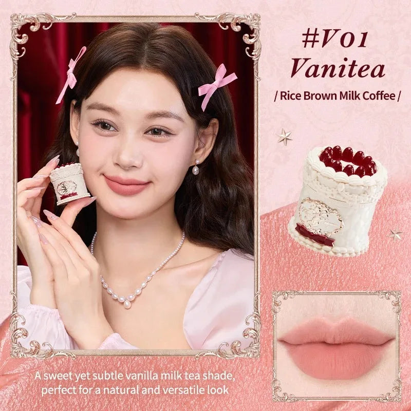 Flower Know Strawberry Rococo Cloud Liquid Lipstick Cream Lip Glaze Matte Milk Tea Korean Makeup Long Lasting Lipglossأحمر شفاه سائل من Flower Know بتصميم الفراولة وأسلوب الروكوكو، بقوام كريمي ناعم ولمسة مطفية تشبه السحاب، بلون شاي الحليب، مستوحى من المكي