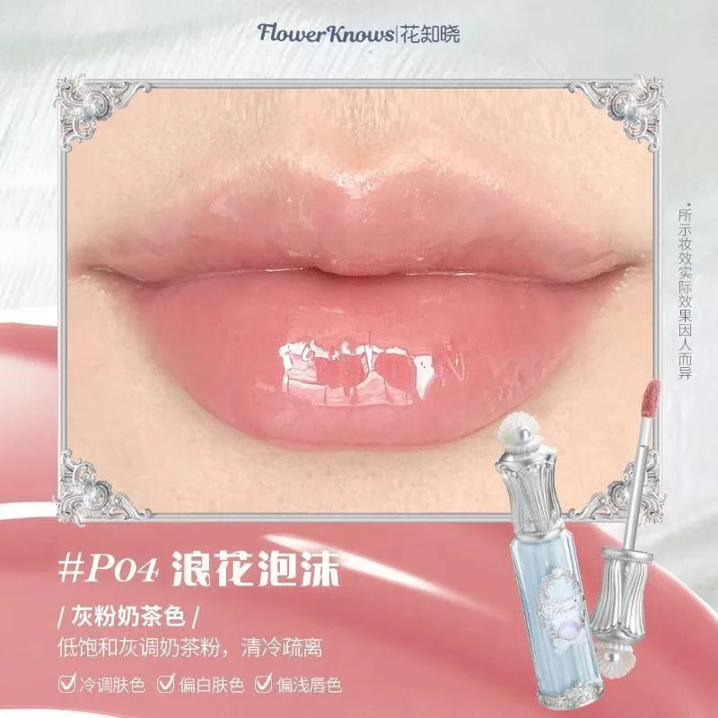 Flower Know Strawberry Rococo Cloud Liquid Lipstick Cream Lip Glaze Matte Milk Tea Korean Makeup Long Lasting Lipglossأحمر شفاه سائل من Flower Know بتصميم الفراولة وأسلوب الروكوكو، بقوام كريمي ناعم ولمسة مطفية تشبه السحاب، بلون شاي الحليب، مستوحى من المكي