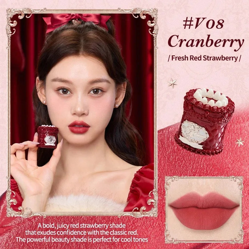 Flower Know Strawberry Rococo Cloud Liquid Lipstick Cream Lip Glaze Matte Milk Tea Korean Makeup Long Lasting Lipglossأحمر شفاه سائل من Flower Know بتصميم الفراولة وأسلوب الروكوكو، بقوام كريمي ناعم ولمسة مطفية تشبه السحاب، بلون شاي الحليب، مستوحى من المكي
