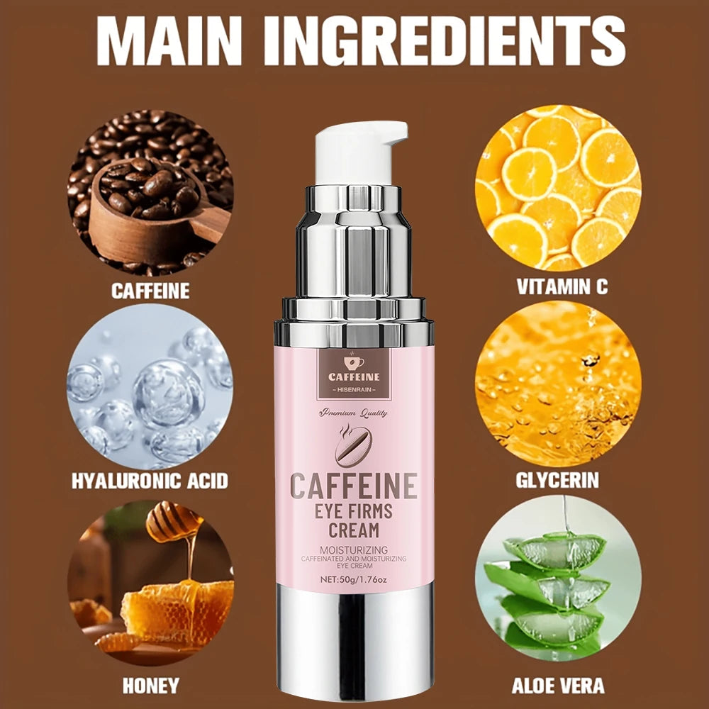 HISENRAIN Under Eye Cream with Caffeine, Vacuum Pump Anti-Aging Firm & Lift Dark Circles Puffiness, Professional Eye Treatment.كريم HISENRAIN للعناية بمحيط العينين بالكافيين، مزوّد بمضخة تفريغ الهواء. يساعد على مكافحة علامات الشيخوخة، وشدّ البشرة ورفعها،