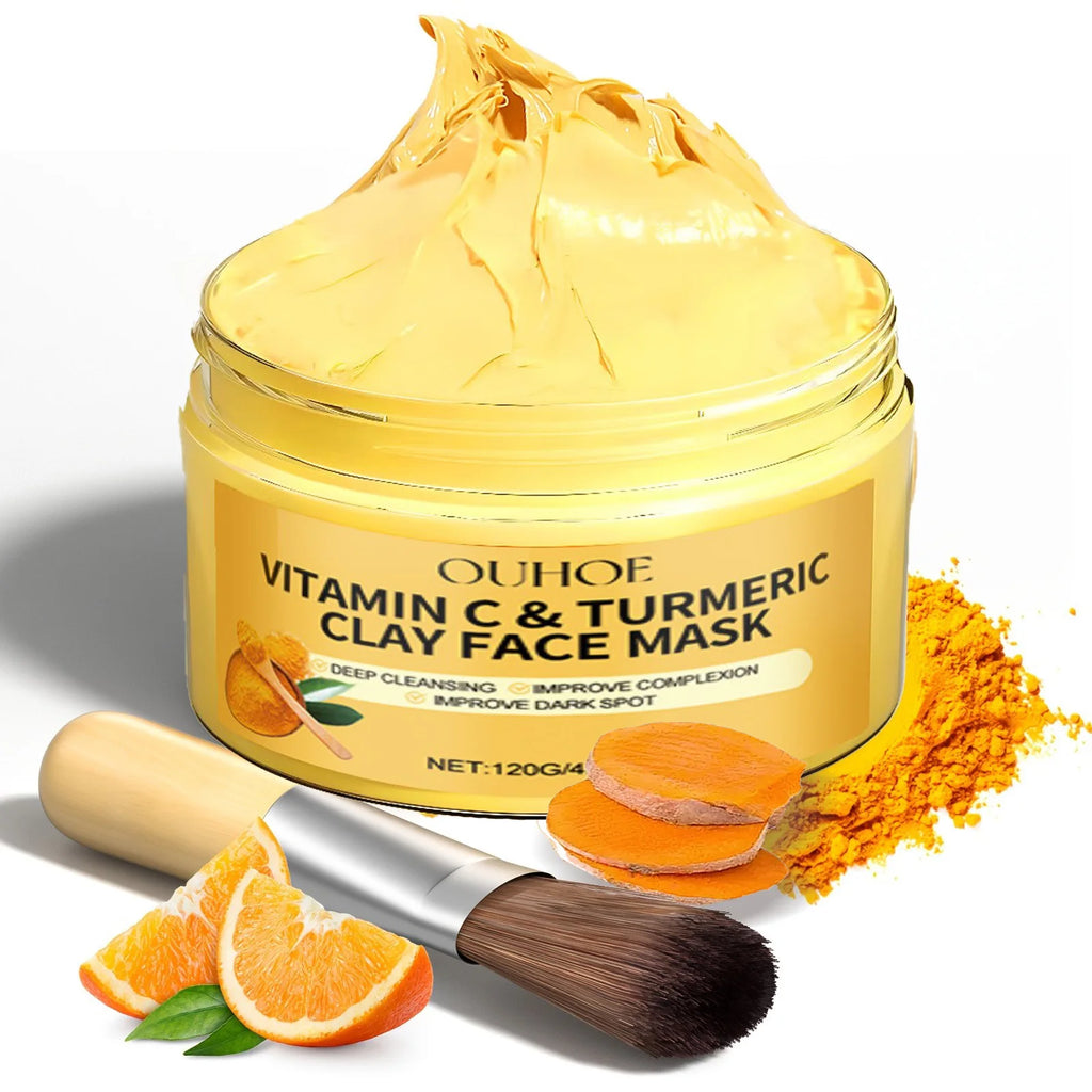 Vitamin C Exfoliating facial mask Turmeric Exfoliating facial mask Improve Pore Deep Cleaning facial mask   Apply facial mask. قناع الفيتامين سي المقشر للوجه (Vitamin C Exfoliating Facial Mask)
الفائدة: يزيل الخلايا الميتة، يفتح لون البشرة، يمنحها نضارة