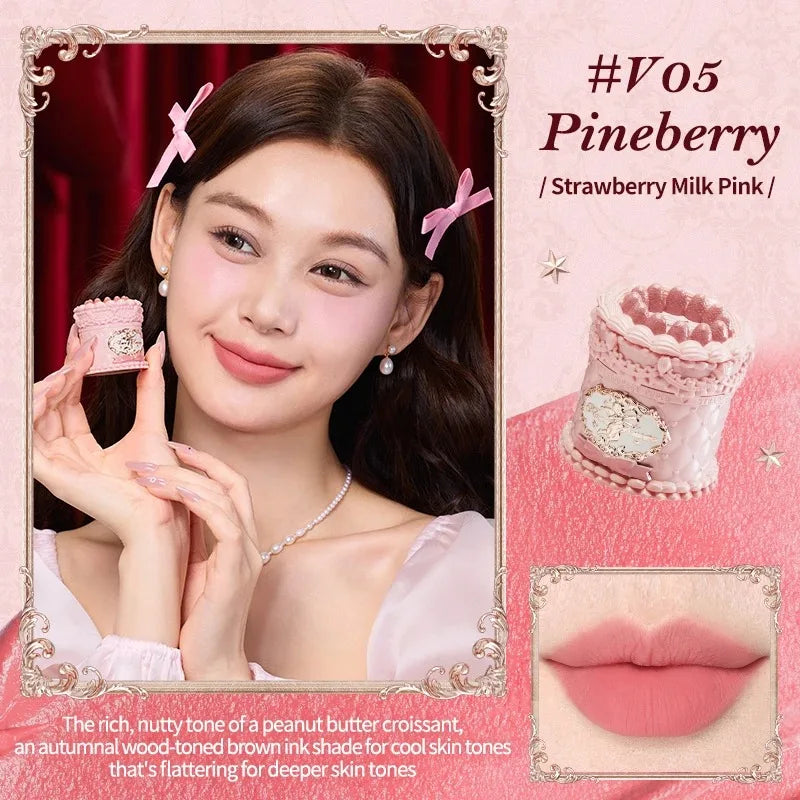 Flower Know Strawberry Rococo Cloud Liquid Lipstick Cream Lip Glaze Matte Milk Tea Korean Makeup Long Lasting Lipglossأحمر شفاه سائل من Flower Know بتصميم الفراولة وأسلوب الروكوكو، بقوام كريمي ناعم ولمسة مطفية تشبه السحاب، بلون شاي الحليب، مستوحى من المكي