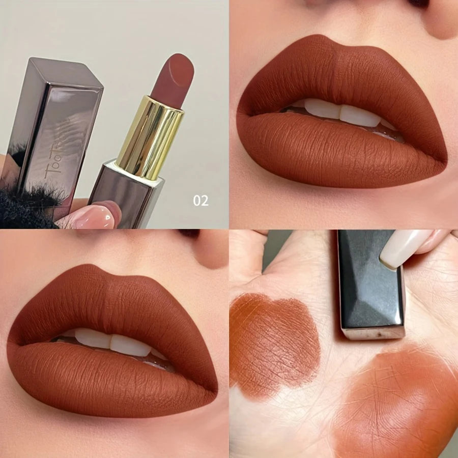 Available in 3 Shades Matte Lipstick Matte Velvet Waterproof Non-fading Lip Gloss That Enhances Color and Brightens Lips Suitabl  اكتشفي جمال شفتيكِ مع أحمر الشفاه المخملي المطفي! متوفر بثلاثة ألوان جذابة، بتركيبة أنيقة تساعد على ثبات اللون ومقاومة الماءا