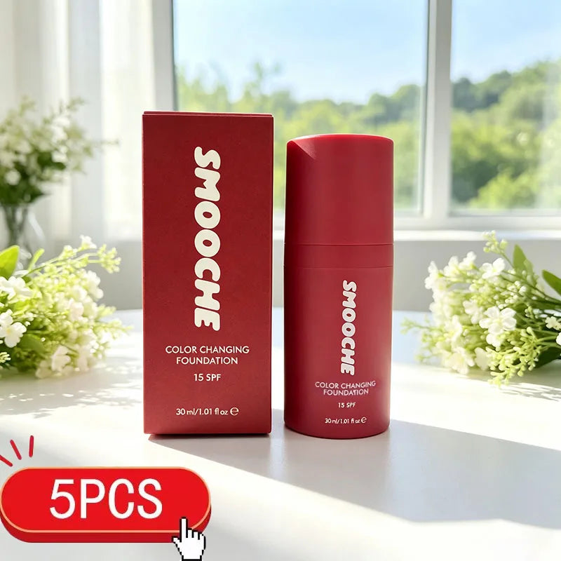 30ml Smooche Color Changing Foundation SPF15 Lightweight Hydrating Covers Pores Buildable Natural Coverage Daily Makeup Base احصلي على إطلالة طبيعية وجذابة مع كريم أساس SMOOCHE الذكي! 💖 تركيبة خفيفة ومرطّبة تتكيّف مع لون بشرتك، وتساعد على إخفاء مظهر المس