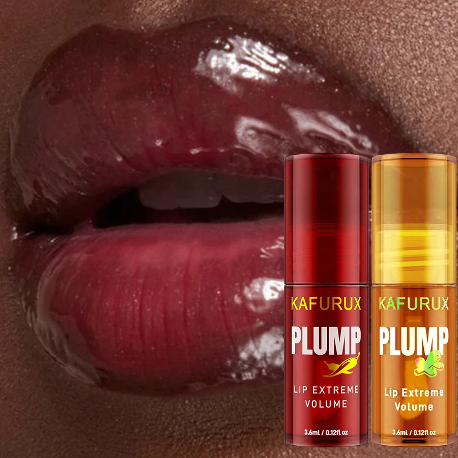 2PC Lip Plump Long Lasting Lip Oil Moisturizing Lip Gloss Serum Instant Volumising Essence Oil Repair Lip Fine Lines Increase Elيت ملمّع للشفاه بحجم قطعتين، يمنح الشفاه مظهراً أكثر امتلاءً مع ترطيب يدوم طويلاً. سيروم زيتي مغذٍ يساعد على تنعيم الشفاه وتقلي