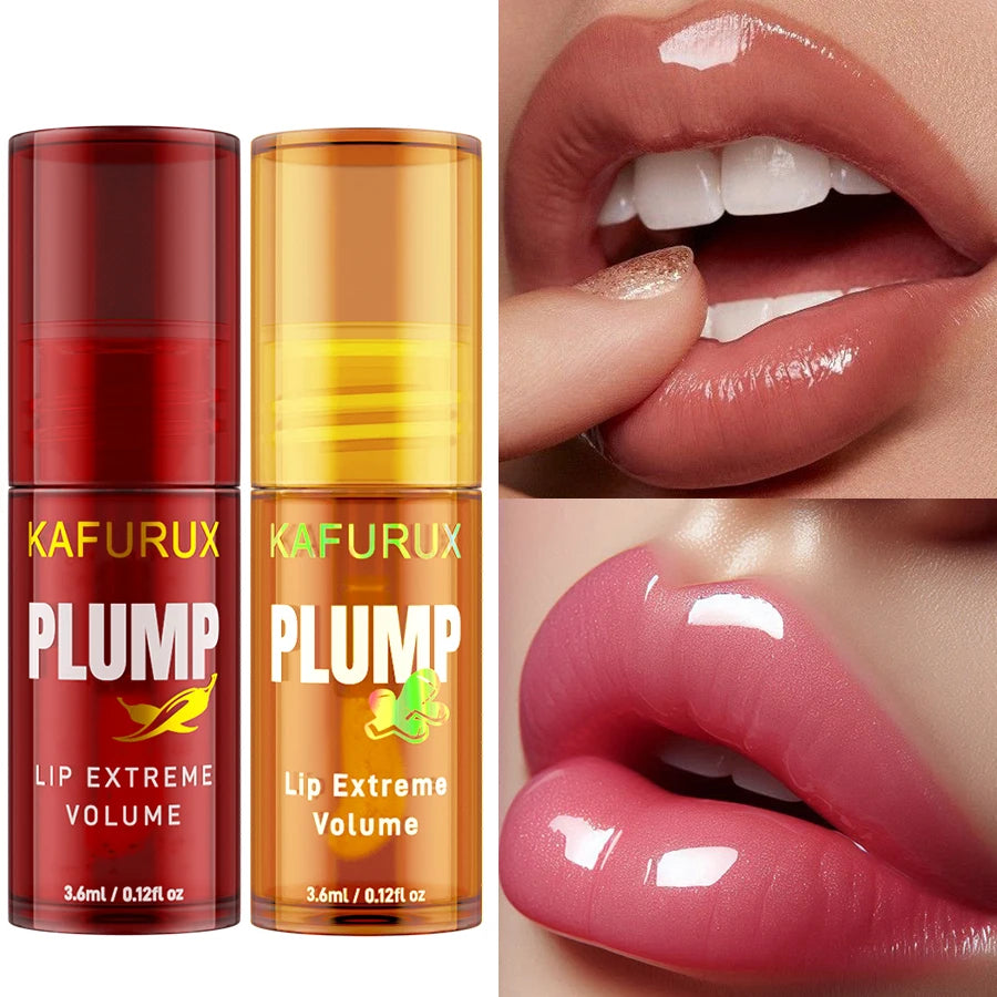 2PC Lip Plump Long Lasting Lip Oil Moisturizing Lip Gloss Serum Instant Volumising Essence Oil Repair Lip Fine Lines Increase Elيت ملمّع للشفاه بحجم قطعتين، يمنح الشفاه مظهراً أكثر امتلاءً مع ترطيب يدوم طويلاً. سيروم زيتي مغذٍ يساعد على تنعيم الشفاه وتقلي