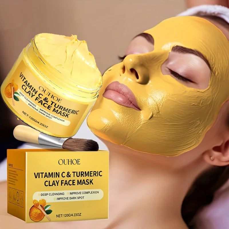 Vitamin C Exfoliating facial mask Turmeric Exfoliating facial mask Improve Pore Deep Cleaning facial mask   Apply facial mask. قناع الفيتامين سي المقشر للوجه (Vitamin C Exfoliating Facial Mask)
الفائدة: يزيل الخلايا الميتة، يفتح لون البشرة، يمنحها نضارة