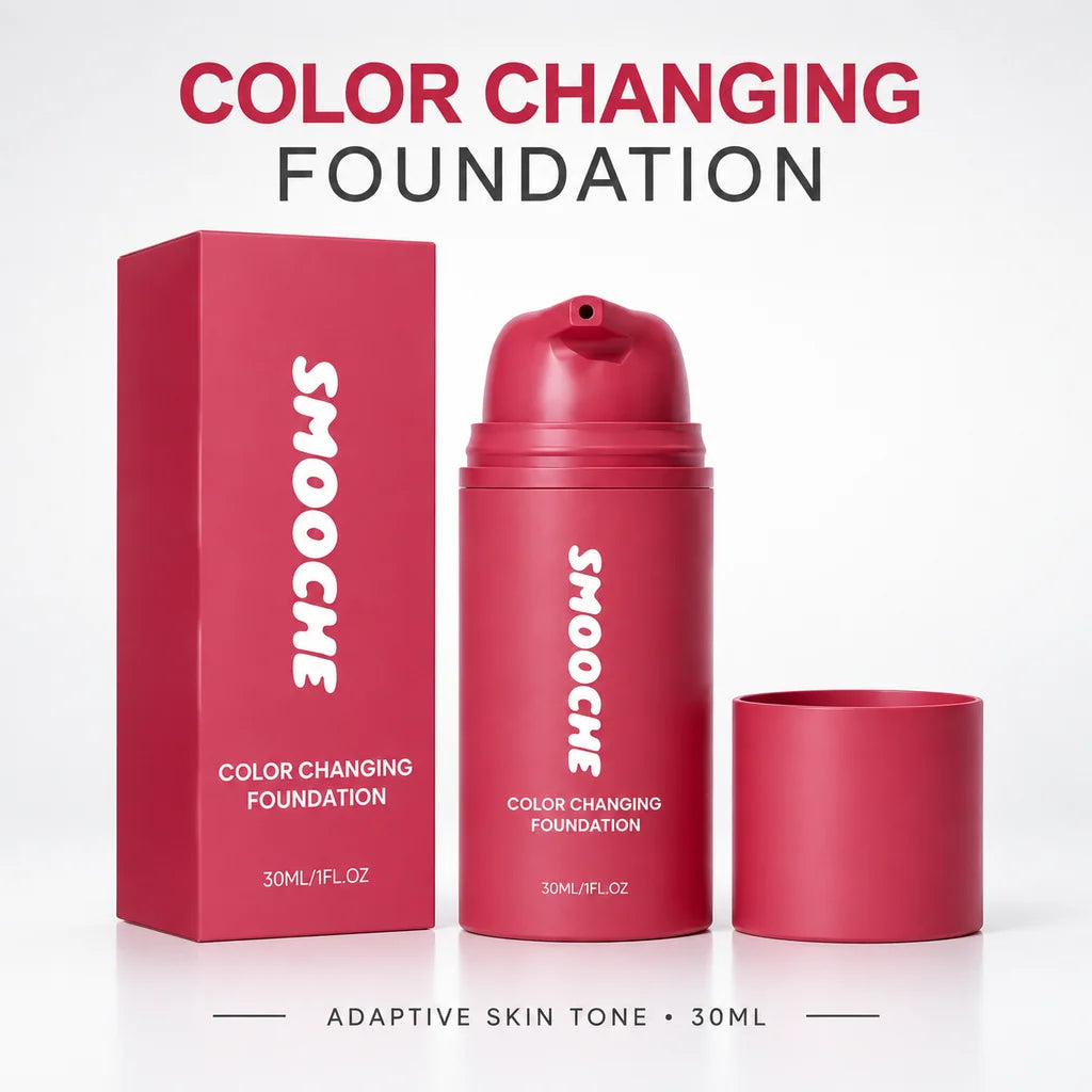 SMOOCHE Color Changing Foundation Adaptive Skin Tone Lasting Lightweight Hydrating Moisturizing Natural Finish Liquid Makeup لي على بشرة جميلة ومتجانسة مع كريم أساس SMOOCHE الذكي، الذي يتكيّف مع لون بشرتك، ويمنحك مظهراً طبيعياً وإطلالة مشرقة، مع تركيبة خف