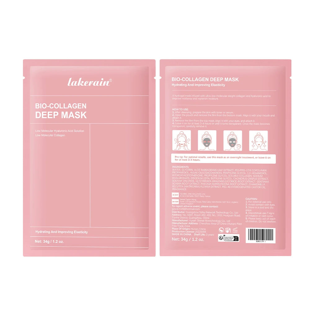 Bio-Collagen Real Deep Mask Supplement Collagen Hydrating Overnight Hydrogel Mask Elasticity Improvement Pore Minimizing Firmingقناع الكولاجين الحيوي الأصلي والعميق، قناع هيدروجيل مرطّب بالكولاجين يُستخدم طوال الليل، يساعد على ترطيب البشرة بعمق، وتحسين مر