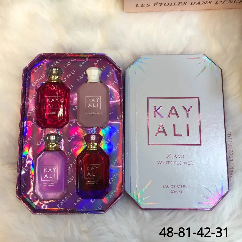 KAYALI Perfume Set Long Lasting Luxury Unisex Fragrance Collection 30ml*4 Elegant Sweet Smooth Exotic Premium Signature Scentمجموعة عطور كايالي الفاخرة للجنسين، تتميز بثبات طويل وروائح أنيقة وحلوة وناعمة وغريبة وفريدة. تحتوي المجموعة على 4 عطور، حجم كل عط