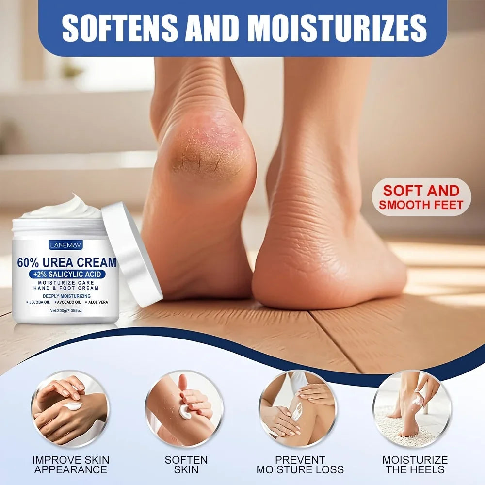 60% Urea Cream for Hand & Foot, Moisturizing Cream Rich in Salicylic Acid and Glycerin , Suitable for Dry, Rough, Cracked Heelsكريم اليوريا بتركيز 60% لليدين والقدمين، كريم مرطّب غني بحمض الساليسيليك والغليسرين، مناسب للبشرة الجافة والخشنة وللكعوب المتشقق