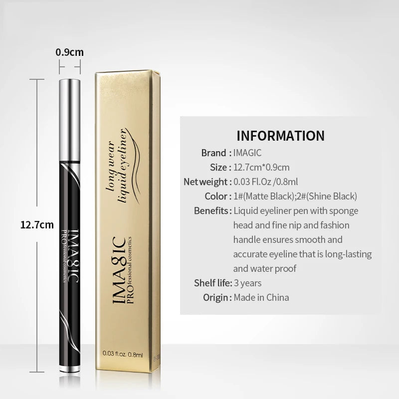 IMAGIC Waterproof Eyeliner Shine Eyeliner Matte Make Your Beauty Black Long Lasting Eyeliner Pen Makeup Cosmetic Tool مقاوم للماء
قلم تحديد العيون بلمسة نهائية لامعة أو مطفية، باللون الأسود الجذاب. يتميز بثبات طويل الأمد ومقاومة للماء، ويساعد على رسم