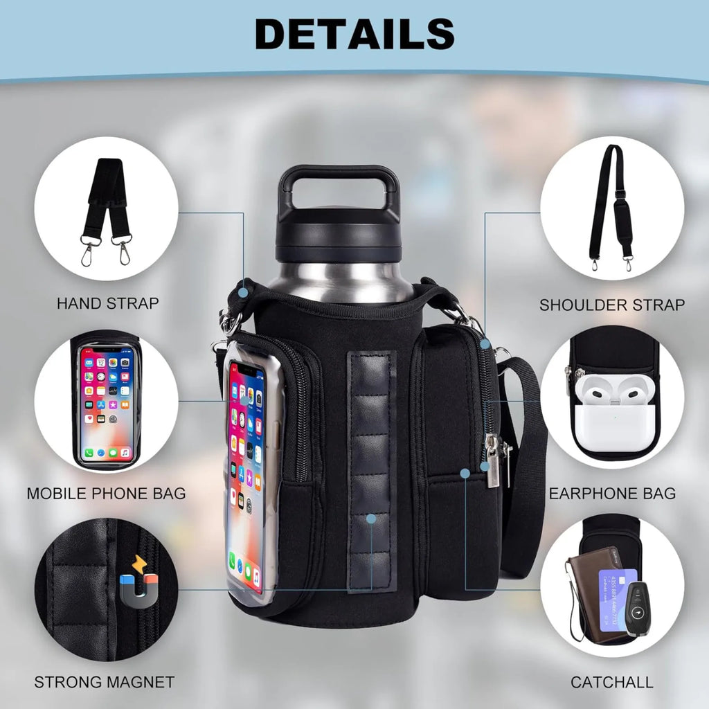 Workout Magnetic Bottle Holder Crossbody Bag, Multi-Pocket Sports Organizer with Strong Built-In Magnets for Fitness Daily Useحقيبة رياضية لحمل قارورة الماء مزودة بمغناطيس، تُلبس بشكل متقاطع على الجسم، متعددة الجيوب ومنظّمة للأغراض الرياضية، مزوّدة بمغناط